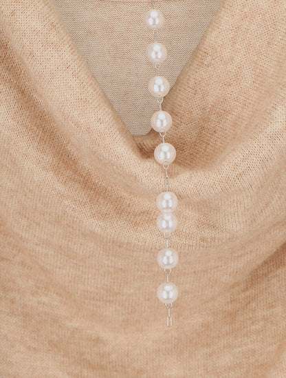 Pull loose dos nu bijou à perles - Beige - 3