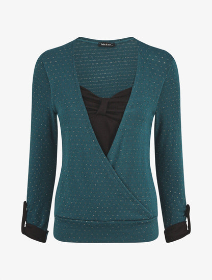 Pull cache-coeur moucheté à noeud - Bleu canard - 1
