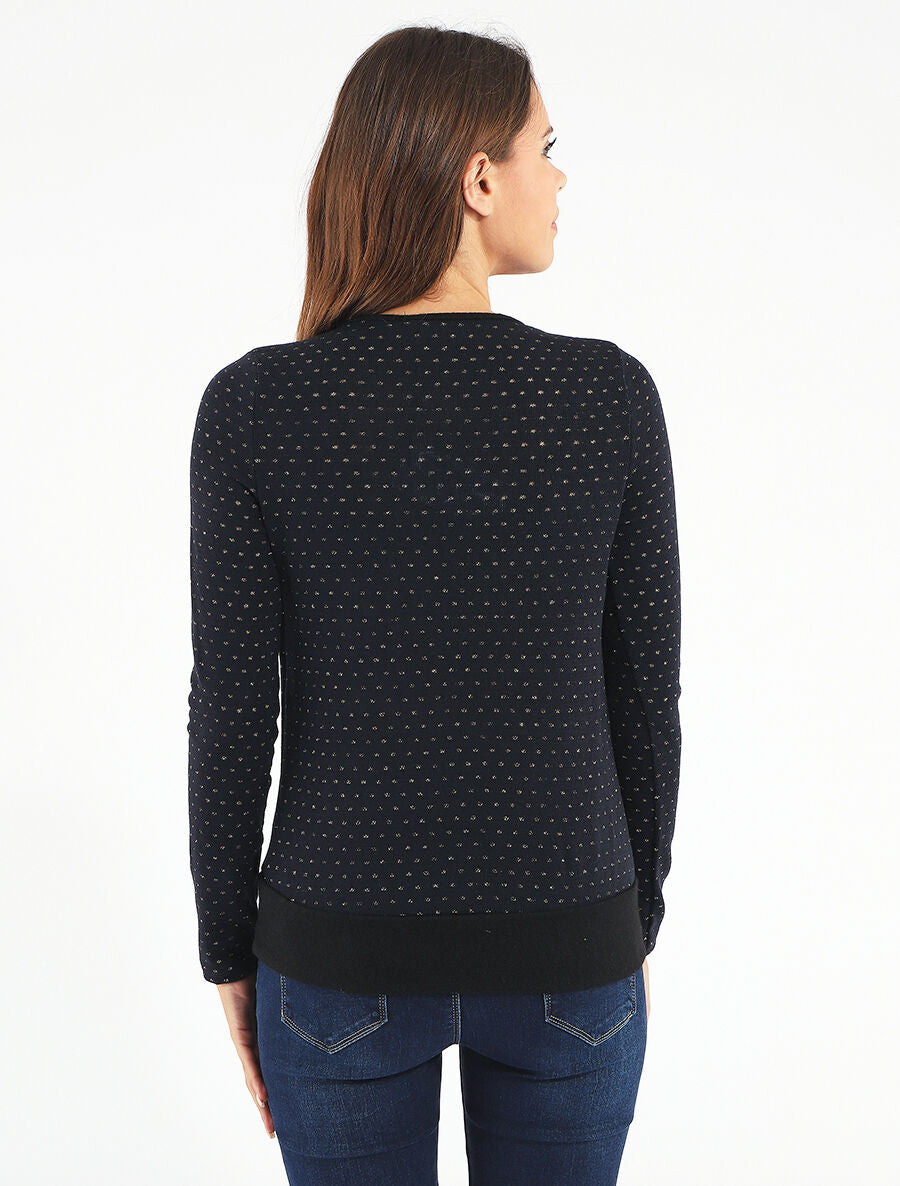 Pull uni à détail irisé - Marine - 5