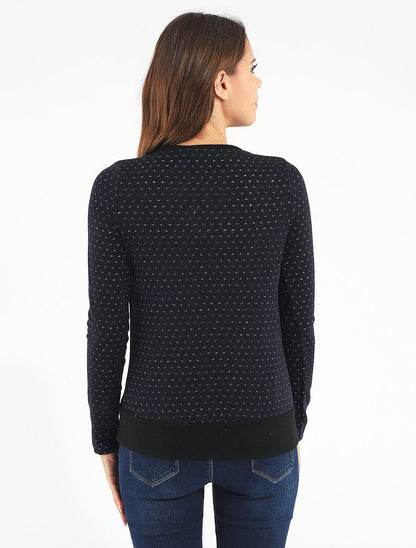 Pull uni à détail irisé - Marine - 5