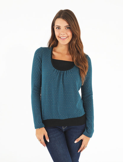 Pull uni à détail irisé - Bleu canard - 4