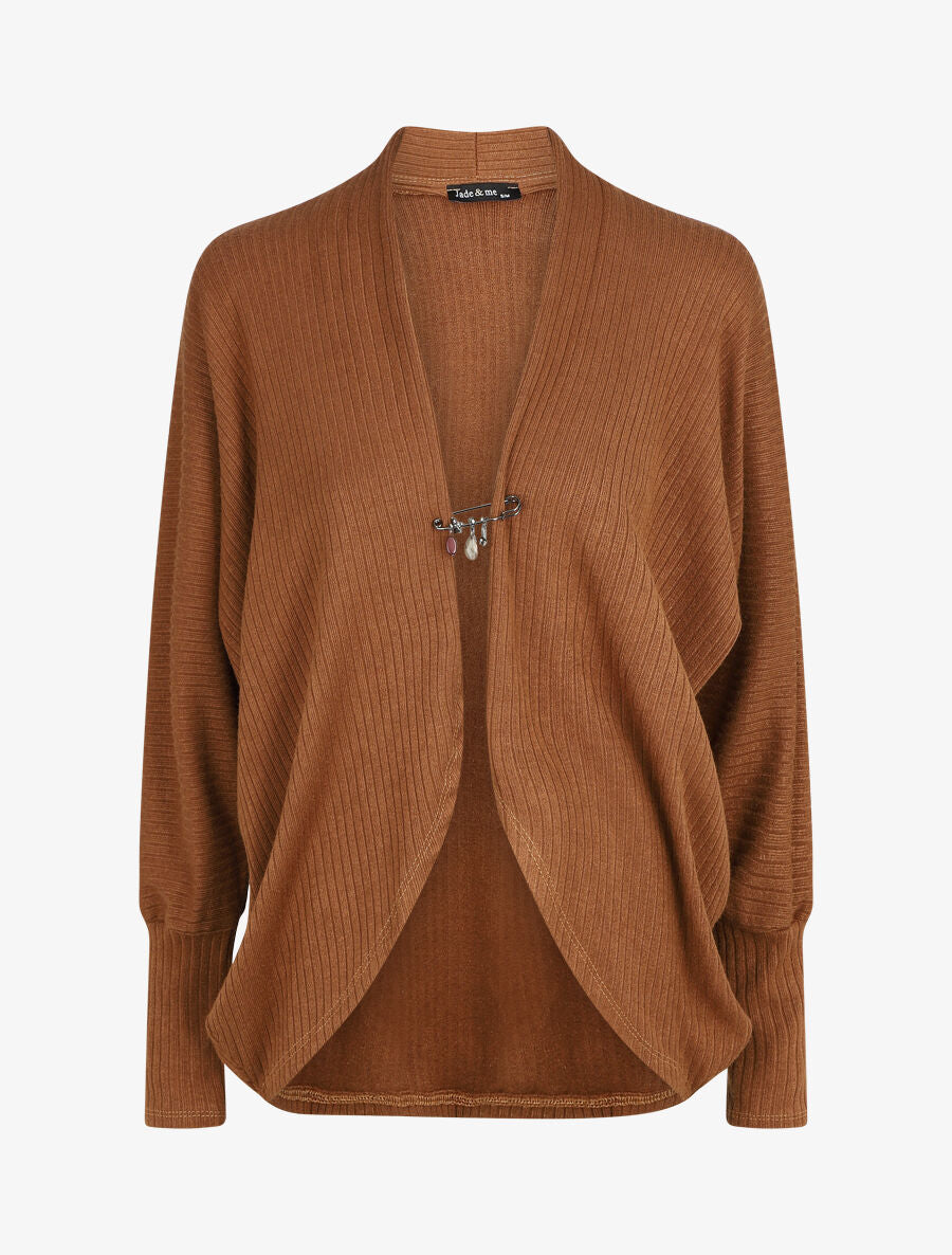 Gilet côtelé oversize à broche - Camel - 1