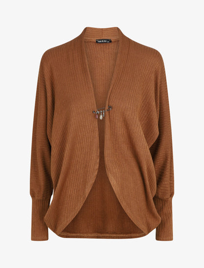 Gilet côtelé oversize à broche - Camel - 1