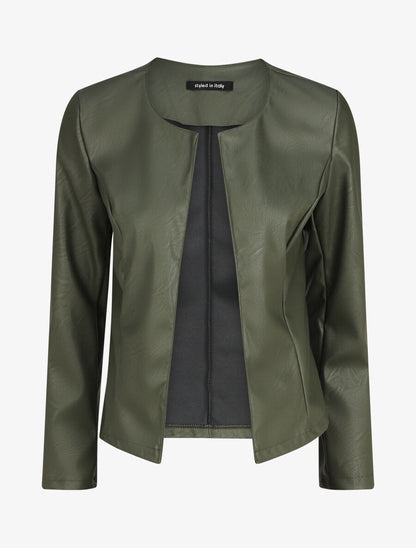 Veste classique en simili - Kaki - 1