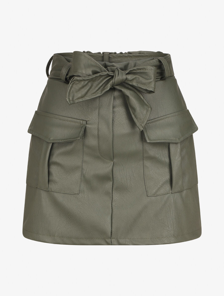 Short droit style jupe en simili - Kaki - 4