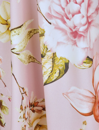 Robe patineuse courte imprimé fleuri à bretelles stylisées - Rose - 4