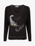 Pull ample col V motif plumes - Noir - 1