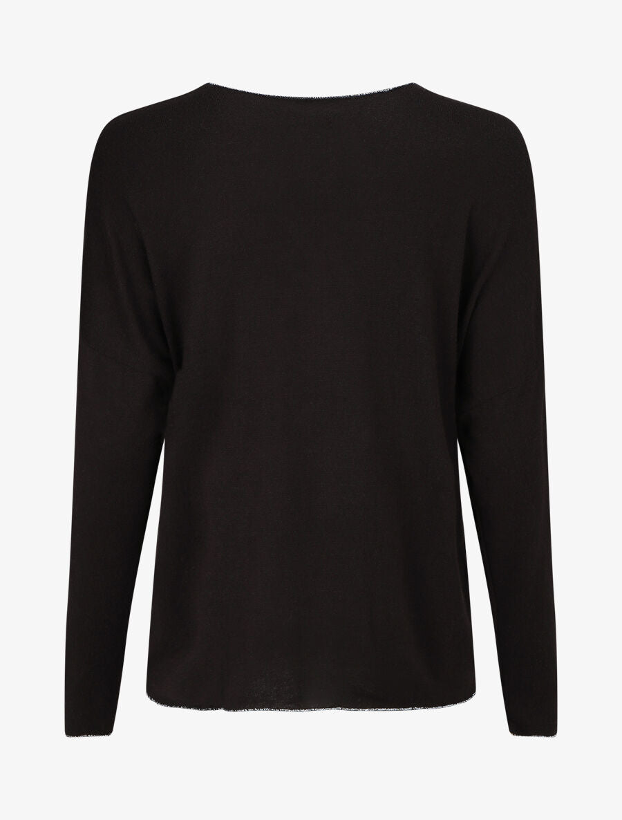 Pull ample col V motif plumes - Noir - 2