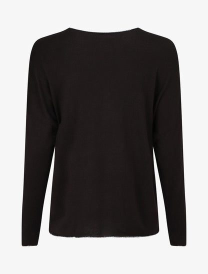 Pull ample col V motif plumes - Noir - 2