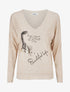 Pull ample col V motif plumes - Beige - 4