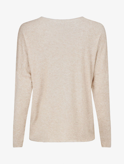 Pull ample col V motif plumes - Beige - 2