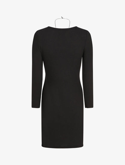 Robe ajustée à noeud et manches longues - Noir - 2
