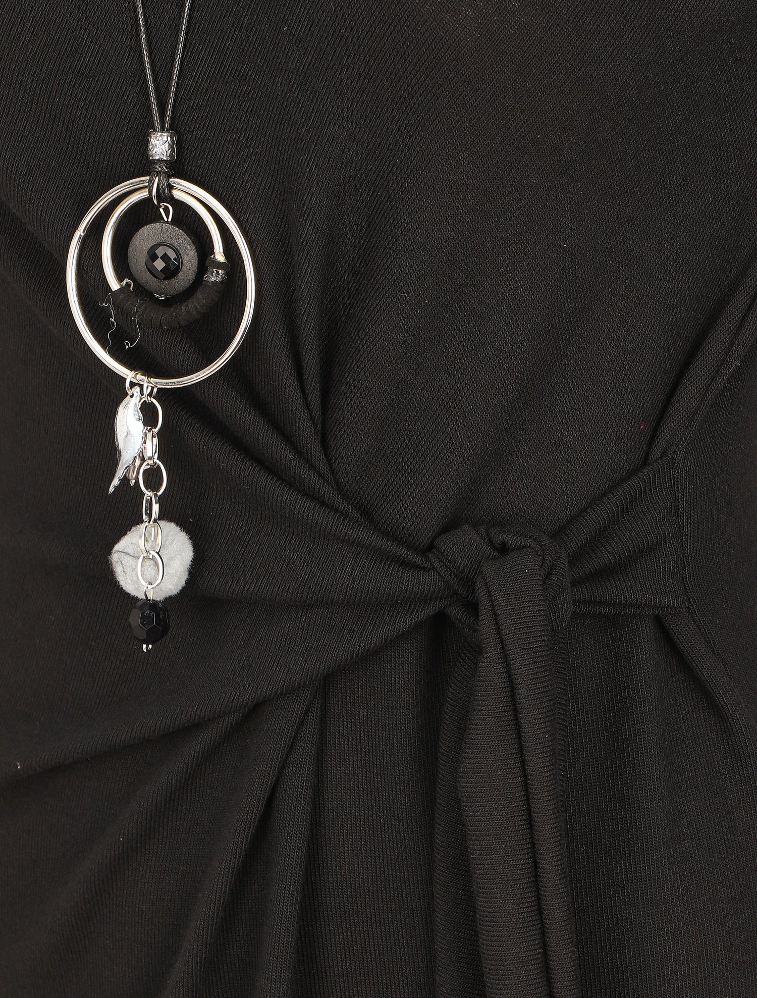 Robe ajustée à noeud et manches longues - Noir - 3