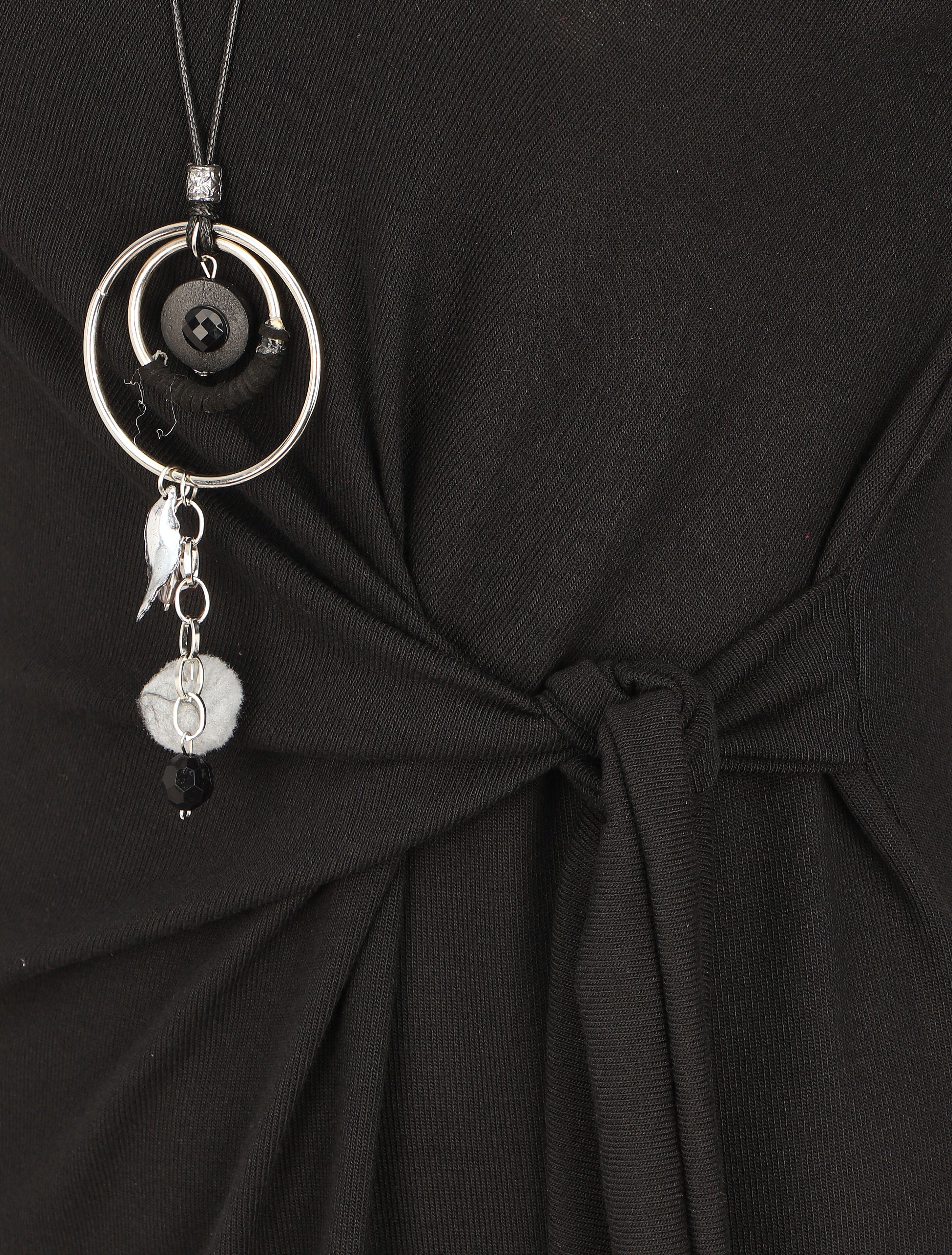 Robe ajustée à noeud et manches longues - Noir - 3