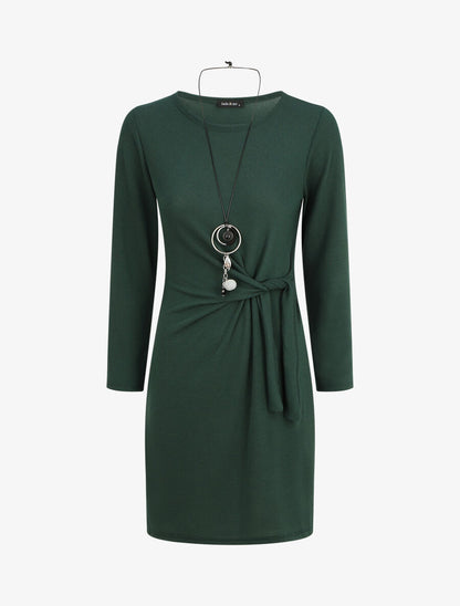 Robe ajustée à noeud et manches longues - Vert foncé - 5