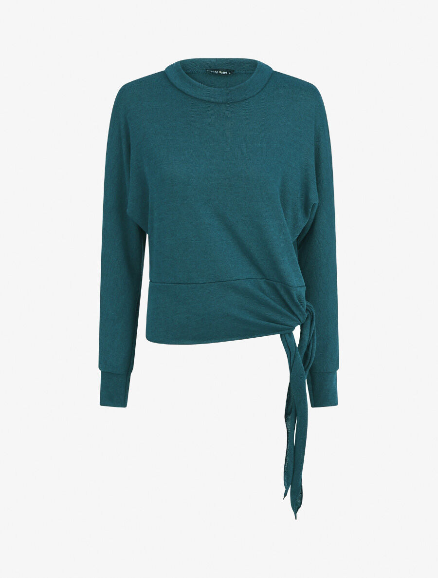 Pull droit uni à noeud - Bleu canard - 4