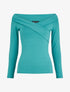 Top à col V à revers et manches 3/4 - Turquoise - 1