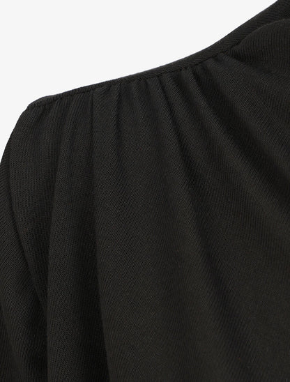 Pull droit uni effet drapé - Noir - 3