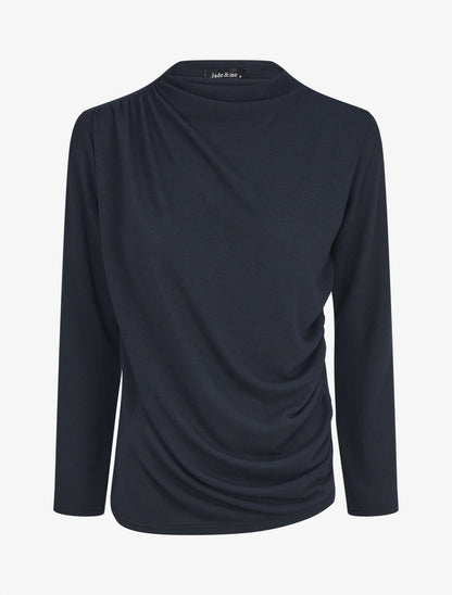 Pull droit uni effet drapé - Marine - 4