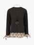 Pull fin bi-matière à imprimé fantaisie - Noir - 1