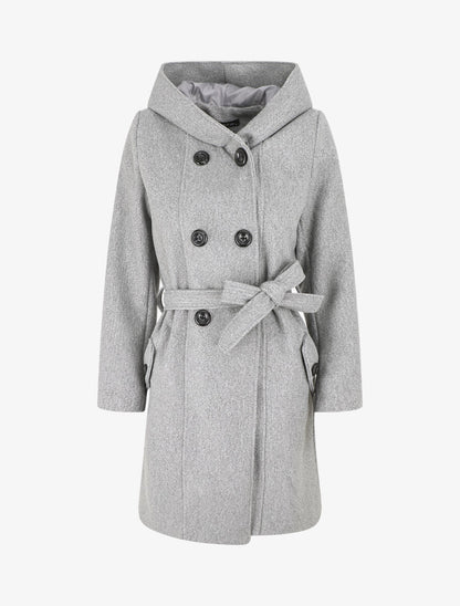 Manteau long croisé à capuche - Gris - 7