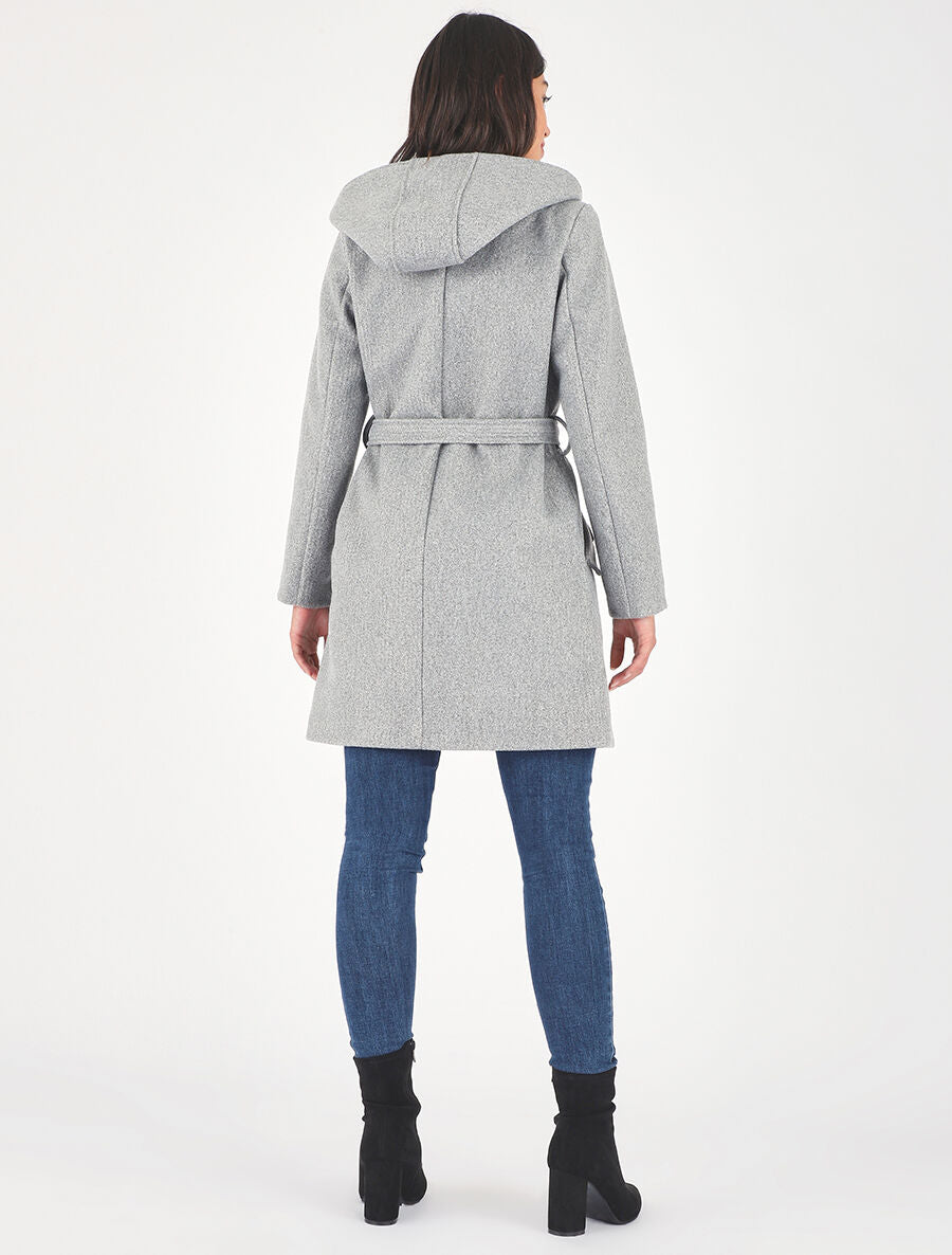 Manteau long croisé à capuche - Gris - 5