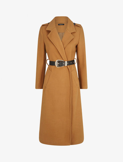 Manteau long droit à ceinture - Camel - 7