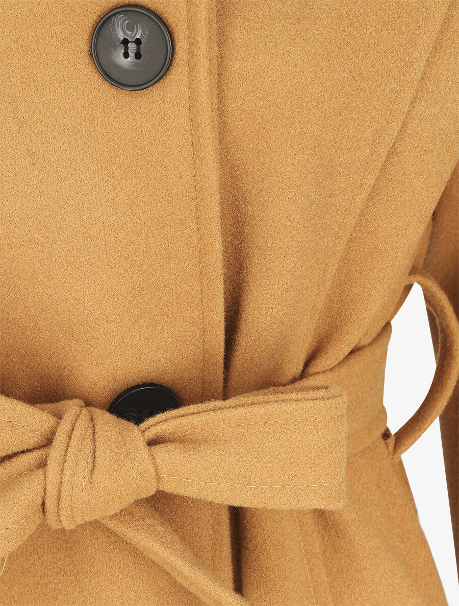 Manteau long capuche à fourrure - Camel - 3