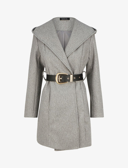 Manteau à capuche ceinturé - Gris - 4