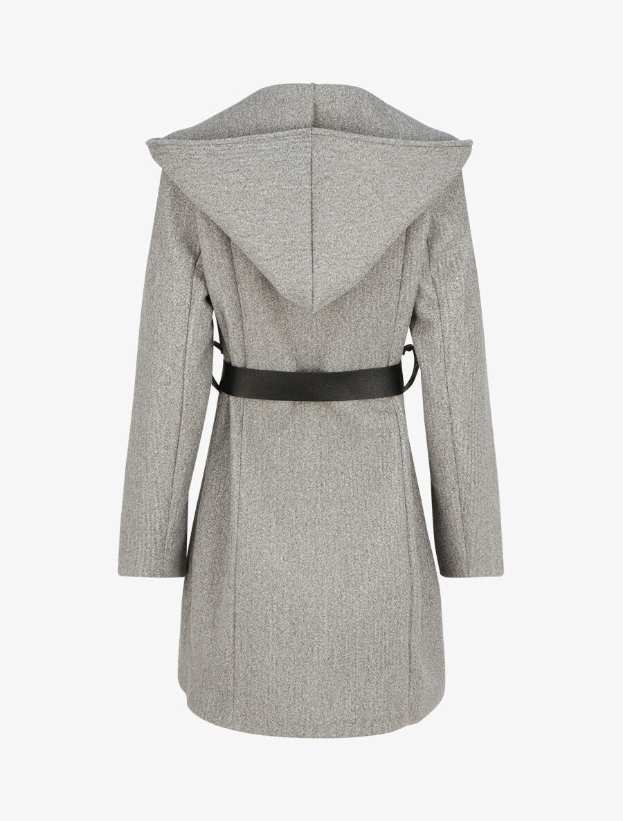 Manteau à capuche ceinturé - Gris - 2