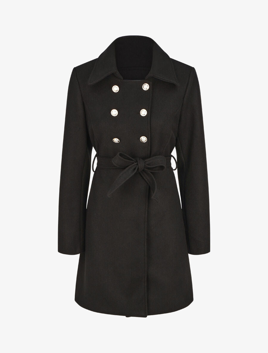 Manteau uni à boutons décoratifs - Noir - 1