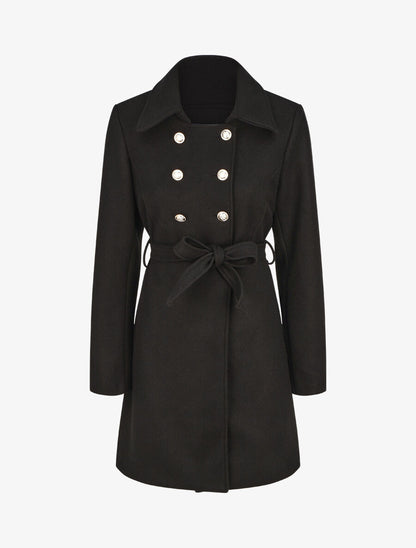 Manteau uni à boutons décoratifs - Noir - 1