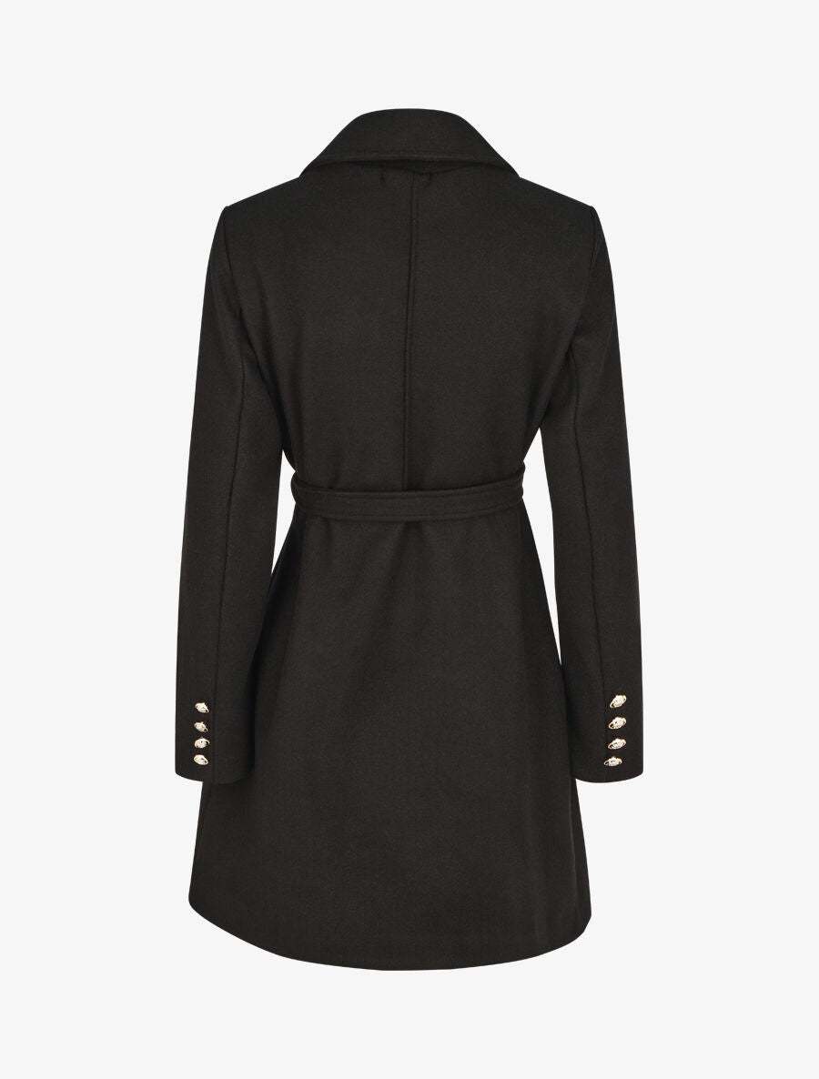 Manteau uni à boutons décoratifs - Noir - 2