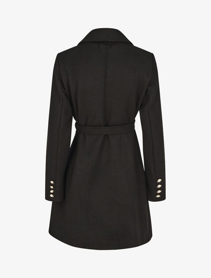 Manteau uni à boutons décoratifs - Noir - 2