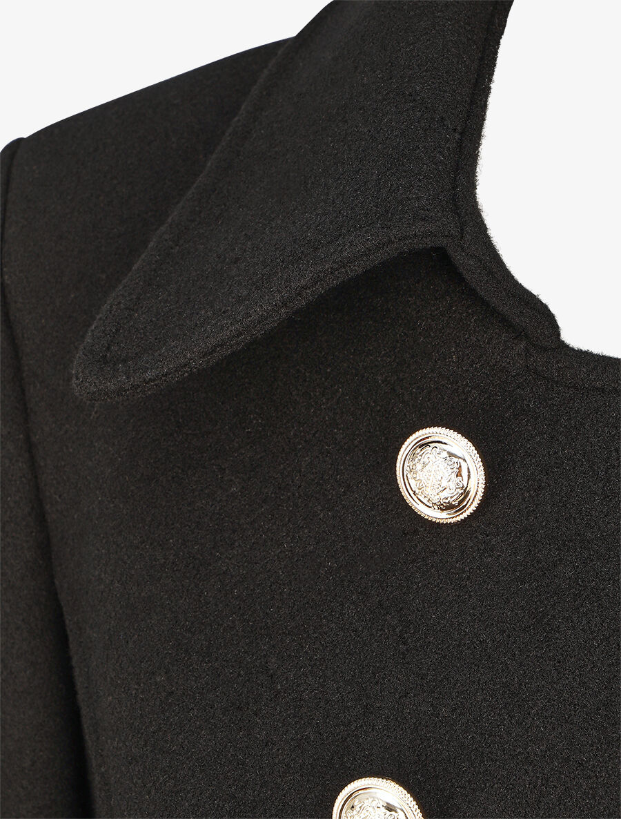 Manteau uni à boutons décoratifs - Noir - 3