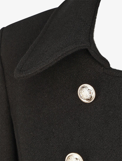 Manteau uni à boutons décoratifs - Noir - 3