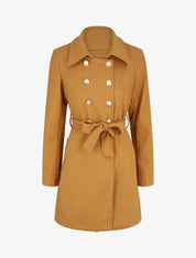 Manteau uni à boutons décoratifs - Camel - 1