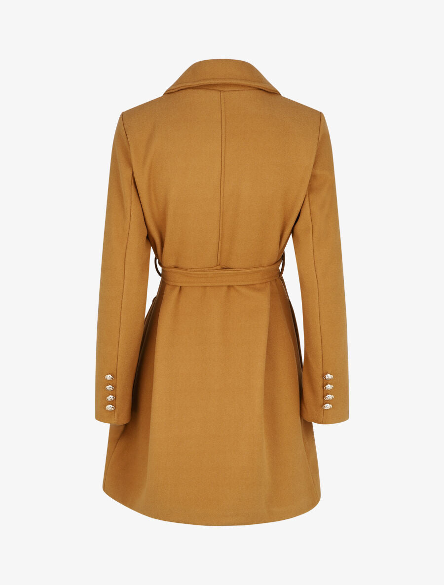 Manteau uni à boutons décoratifs - Camel - 2