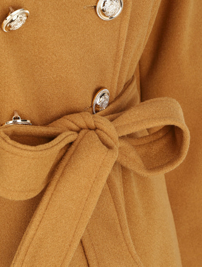 Manteau uni à boutons décoratifs - Camel - 3