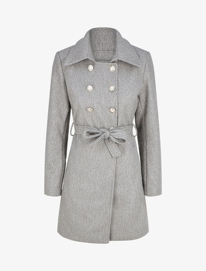 Manteau uni à boutons décoratifs - Gris - 1