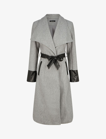 Manteau uni à manches en simili - Gris - 1