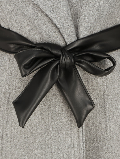 Manteau uni à manches en simili - Gris - 3