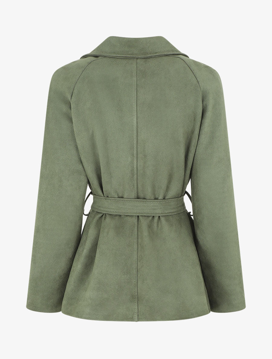 Veste droite en suédine ceinturée - Kaki - 2