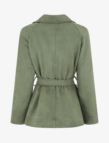 Veste droite en suédine ceinturée - Kaki - 2