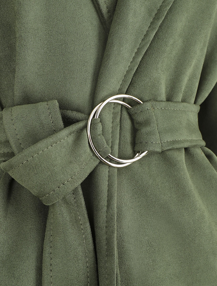 Veste droite en suédine ceinturée - Kaki - 3