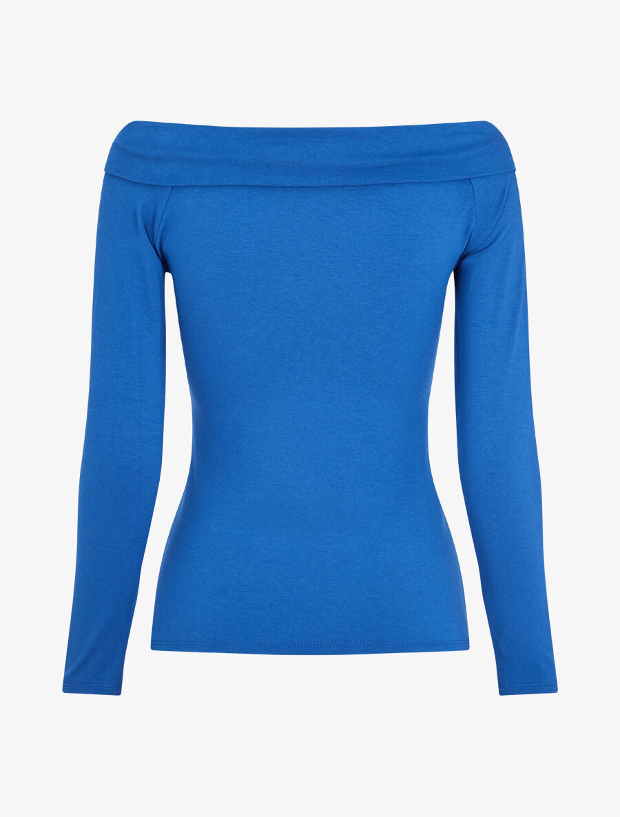 Top à col V à revers et manches 3/4 - Bleu électrique - 2