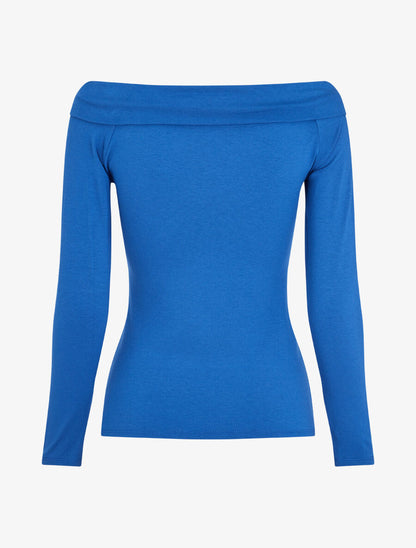 Top à col V à revers et manches 3/4 - Bleu électrique - 2