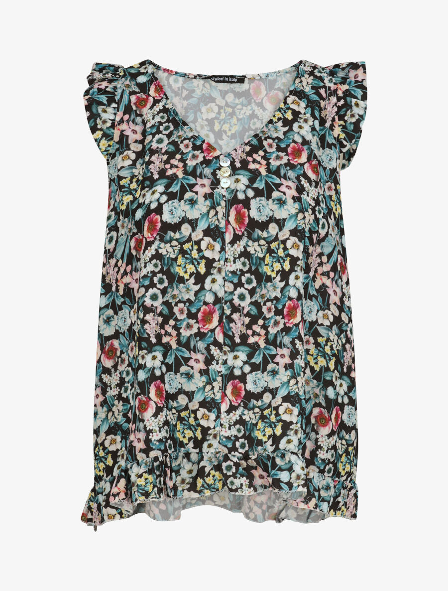 Blouse imprimé fleurs des champs - Noir - 1