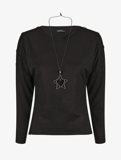 Pull droit uni à boutons - Noir - 4