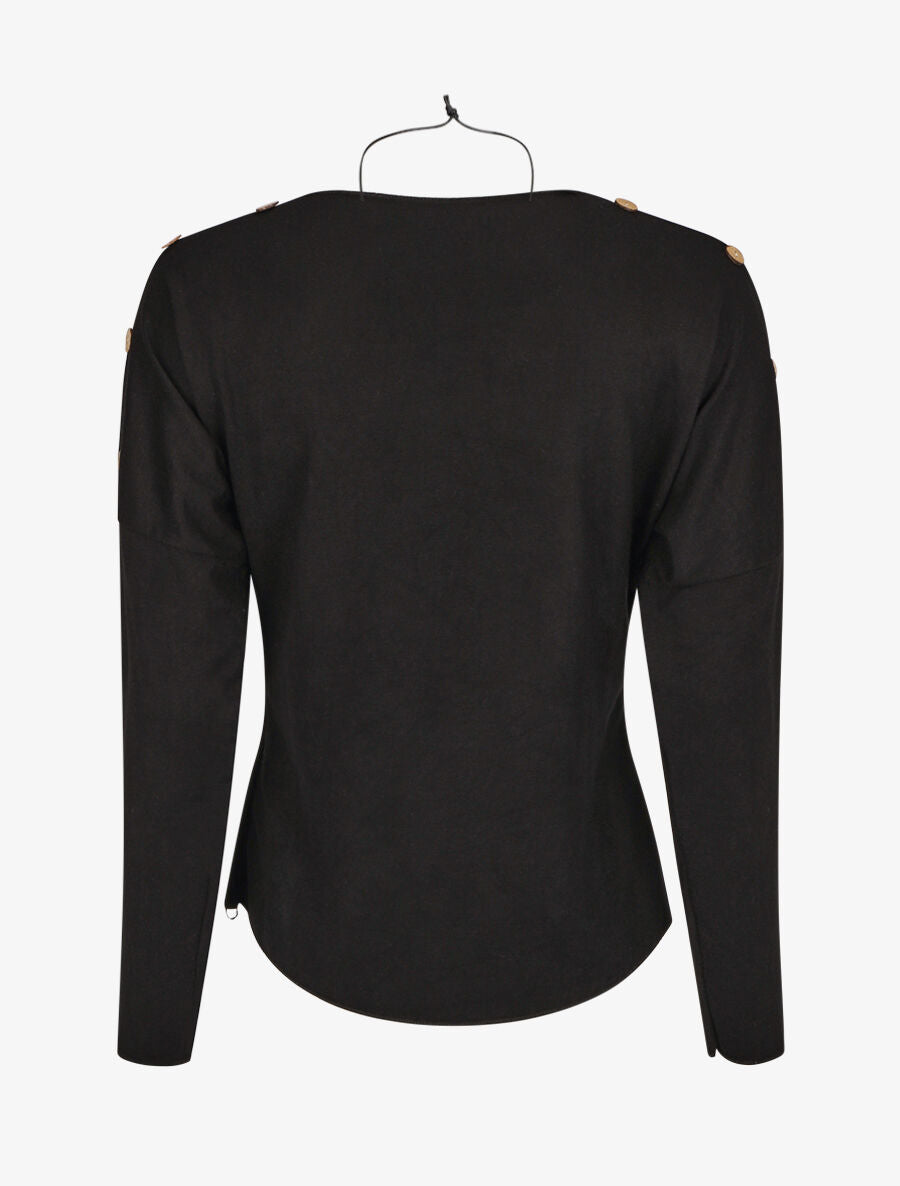 Pull droit uni à boutons - Noir - 2